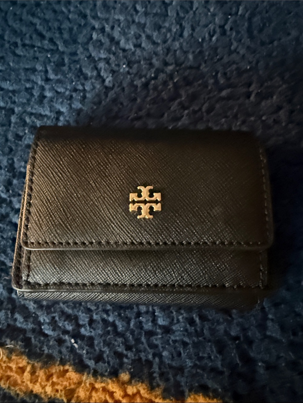 Tory Burch Black Saffiano Leather Mini Wallet with Gold Logo